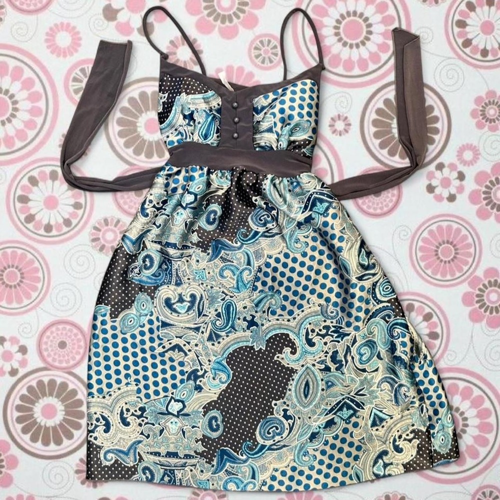 Y2K Charlotte russe patchwork paisley polkadot midi babydoll dress